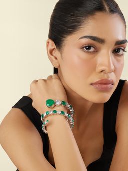 Isharya - Emerald Enchantment Wrap Cuff In Rhodium Plating - Multi-Color