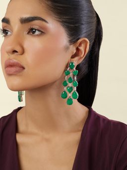 Isharya - Emerald Waterfall Luxe Earrings In Rhodium Plating - Green