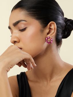 Isharya - Crimson Halo Hoops In Rhodium Plating - Red