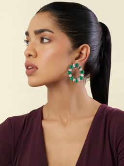 Isharya - Emerald Glow Circle Hoops In Rhodium Plating - Green