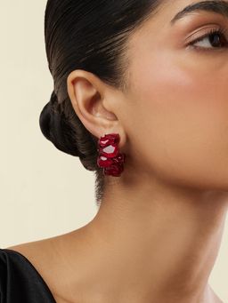 Isharya - Crimson Glow Statement Hoops In Rhodium Plating - Red