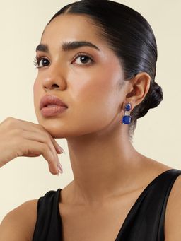 Isharya - Sapphire Radiance Dangle Earrings In Rhodium Plating - Blue