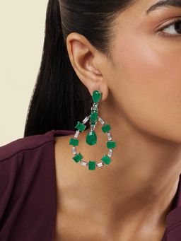 Isharya - Emerald Luxe Dangler Earrings In Rhodium Plating - Green