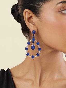 Isharya - Sapphire Luxe Dangler Earrings In Rhodium Plating - Blue