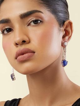 Isharya - Sapphire Heart Luxe Danglers In Rhodium Plating - Blue