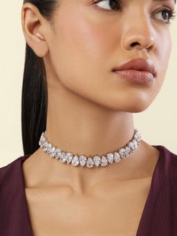 Isharya - Elysian Choker Necklace In Rhodium Plating - White