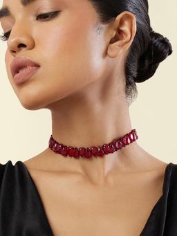 Isharya - Elysian Ruby Choker Necklace In Rhodium Plating - Maroon