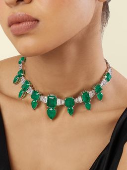 Isharya - Emerald Celestial Luxe Choker Necklace In Rhodium Plating - Green