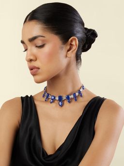 Isharya - Celestial Luxe Choker Necklace In Rhodium Plating - Blue