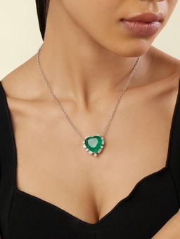 Isharya - Emerald Heart Pendant Necklace In Rhodium Plating - Green