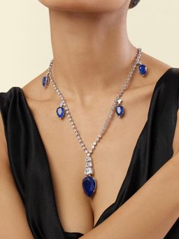 Isharya - Sapphire Radiance Long Necklace In Rhodium Plating - Blue