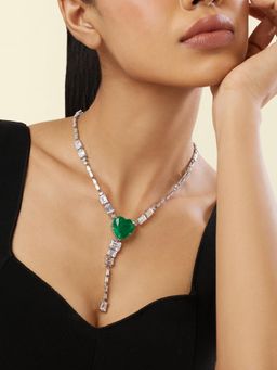 Isharya - Emerald Elegance Y Necklace In Rhodium Plating - Green