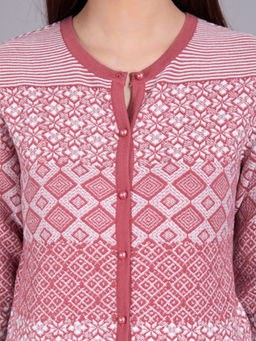 Madame - Self Design Round Neck Casual Women Pink Sweater