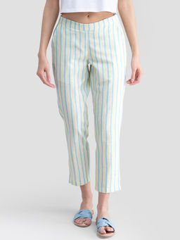 Pink Fort - Dual Tone Striped Cotton Pants - Blue