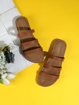 LAZERA SHOES - Tan Triple Strap Flats