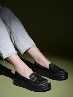 Shoetopia - Classic Black Slip On Loafers for Women