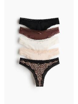 H&M - Women Multi-Color 5-Pack Microfibre and Lace Brazilian Briefs
