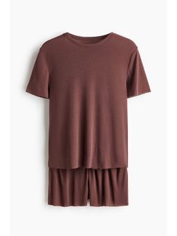 H&M - Women Brown Jersey T-Shirt and Shorts