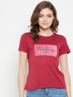 Madame - Women Solid D. Maroon T-Shirt
