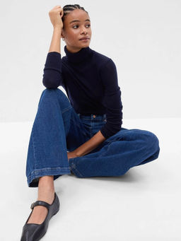 GAP - Women Navy Blue High-Neck Pullover Sweater