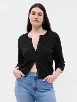 GAP - Women Black Round Neck Solid Cardigan