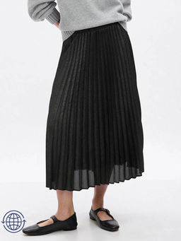 GAP - Women Charcoal Regular Fit Pleated Mid-Rise Skirt