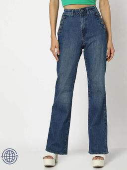 GAP - Women Blue High-Rise Bell-Bottom Jeans
