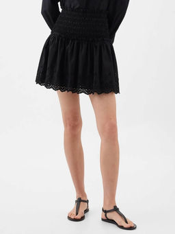 GAP - Women Black High-Rise Cut-Work Shirring Regular Fit Skirt