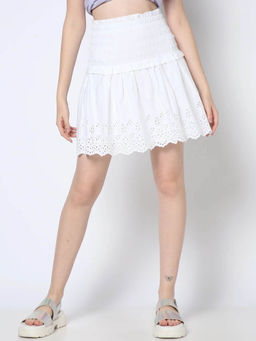 GAP - Women White Cut-Work Shirring High-Rise Skirt