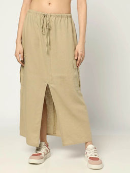 GAP - Women Beige Regular Fit Slit Detail Mid-Rise Skirt