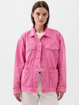 GAP - Women Pink Spread Collar Denim Jacket