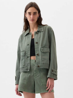 GAP - Women Green Spread Collar Denim Jacket