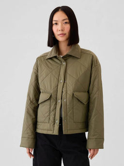 GAP - Women Olive Spread Collar Double-Pocket Quilted Jacket