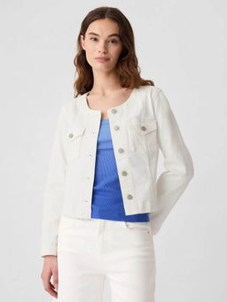 GAP - Women White Round Neck Denim Jacket