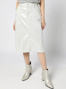 GAP - Women Metallic Off White Regular Fit Mid-Rise Skirt