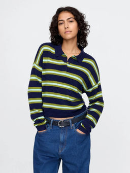 GAP - Women Green Striped Pullover Sweater