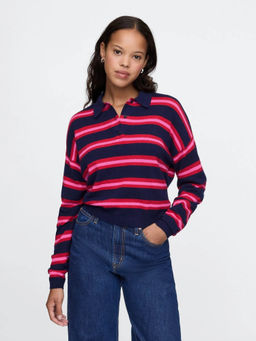 GAP - Women Pink Striped Pullover Sweater