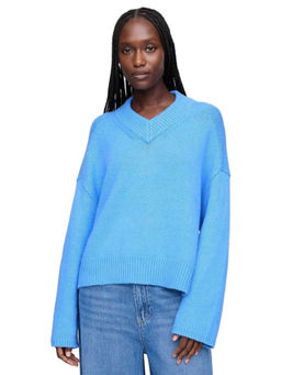 GAP - Women Blue Full Sleeve V-Neck Pullover Sweater