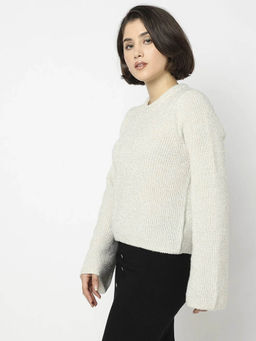GAP - Women Off White Round Neck Pullover Sweater
