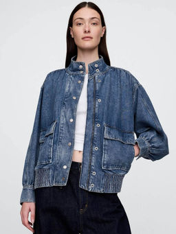 GAP - Women Blue High Neck Denim Jacket