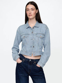 GAP - Women Blue Collar Neck Striped Jacket