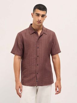 The Bear House - Men Regular Fit Brown Textured Casual Shirt