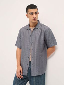 The Bear House - Men Regular Fit Grey Textured Casual Shirt