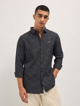 The Bear House - Men Slim Fit Black Textured Casual Shirt