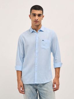 The Bear House - Men Slim Fit Blue Solid Casual Shirt