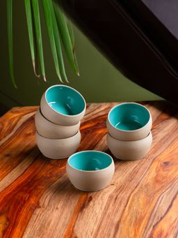 ExclusiveLane - Earthen Turquoise Hand Glazed Dining Bowl Katoris In Ceramic (Set of 6)
