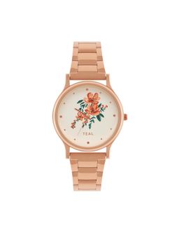 Teal by CHUMBAK - Jungle Flowers Watch Metal Link Strap Dial White