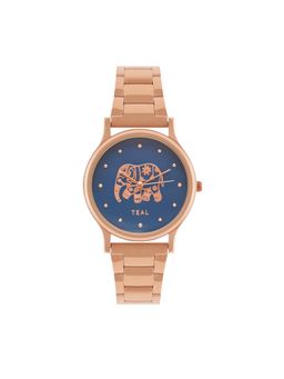 Teal by CHUMBAK - Carnival Elephant Watch Metal Link Strap Dial Blue