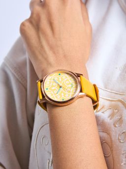 Teal by CHUMBAK - Yellow PU Leather Watch