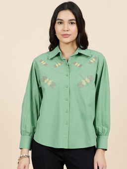 Gipsy - Women Green Embroidered Shirt